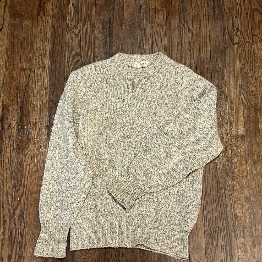 L.L. Bean Men's Cream Crewneck Wool Sweater